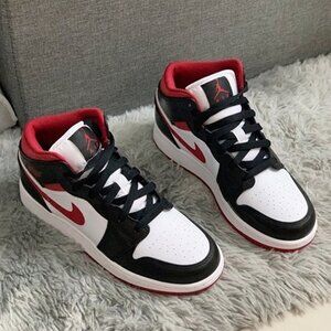 4Jordan Air Jordan 1 Mid-help retro basketball shoes GS White Black Red